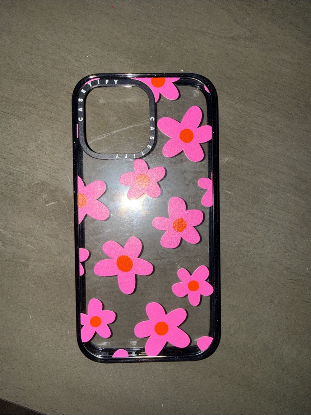 Casetify Clear Case with Pink & Orange Daisy Pattern